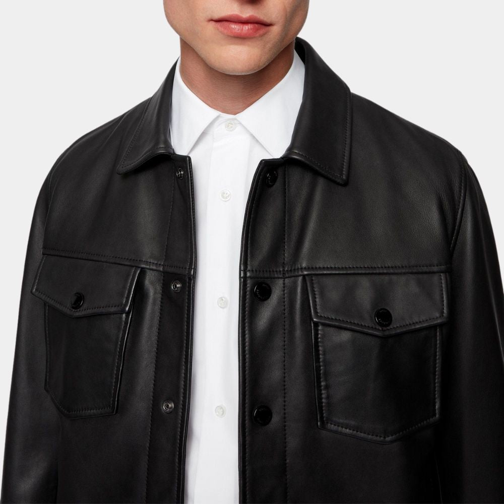Bad Boys Ride or Die Mike Lowrey Black Leahter Trucker Style Jacket - Front Pocket View