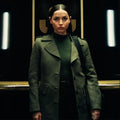 Ballerina Eve aka Ana De Armas Light Olive Green Trench Coat - Front View