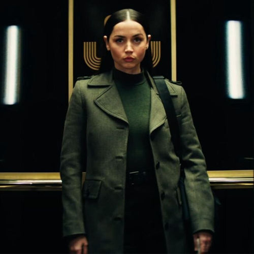 Ballerina Eve aka Ana De Armas Light Olive Green Trench Coat - Front View