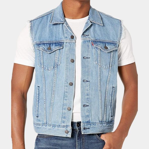 Barbie Movie Ryan Gosling Blue Back Printed Denim Vest  - Front View