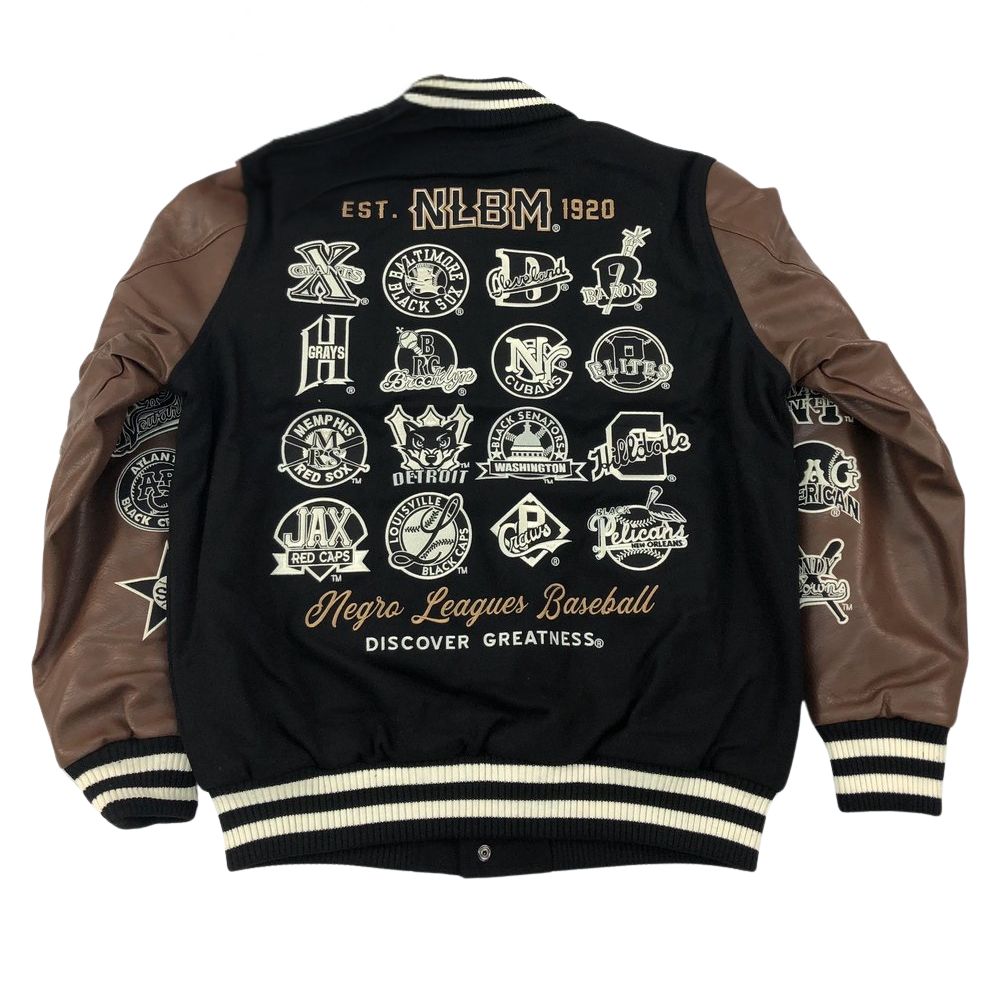 Baseball Negro League Brown Leather Sleeves Letterman Jacket - Mannequin Back View