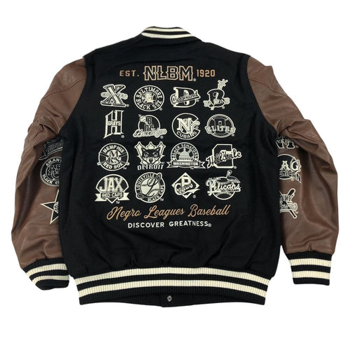 Baseball Negro League Brown Leather Sleeves Letterman Jacket - Mannequin Back View