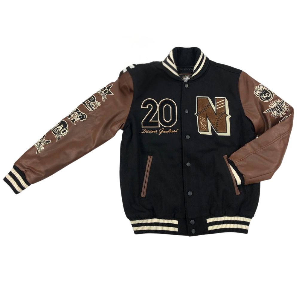 Baseball Negro League Brown Leather Sleeves Letterman Jacket - Mannequin Front View