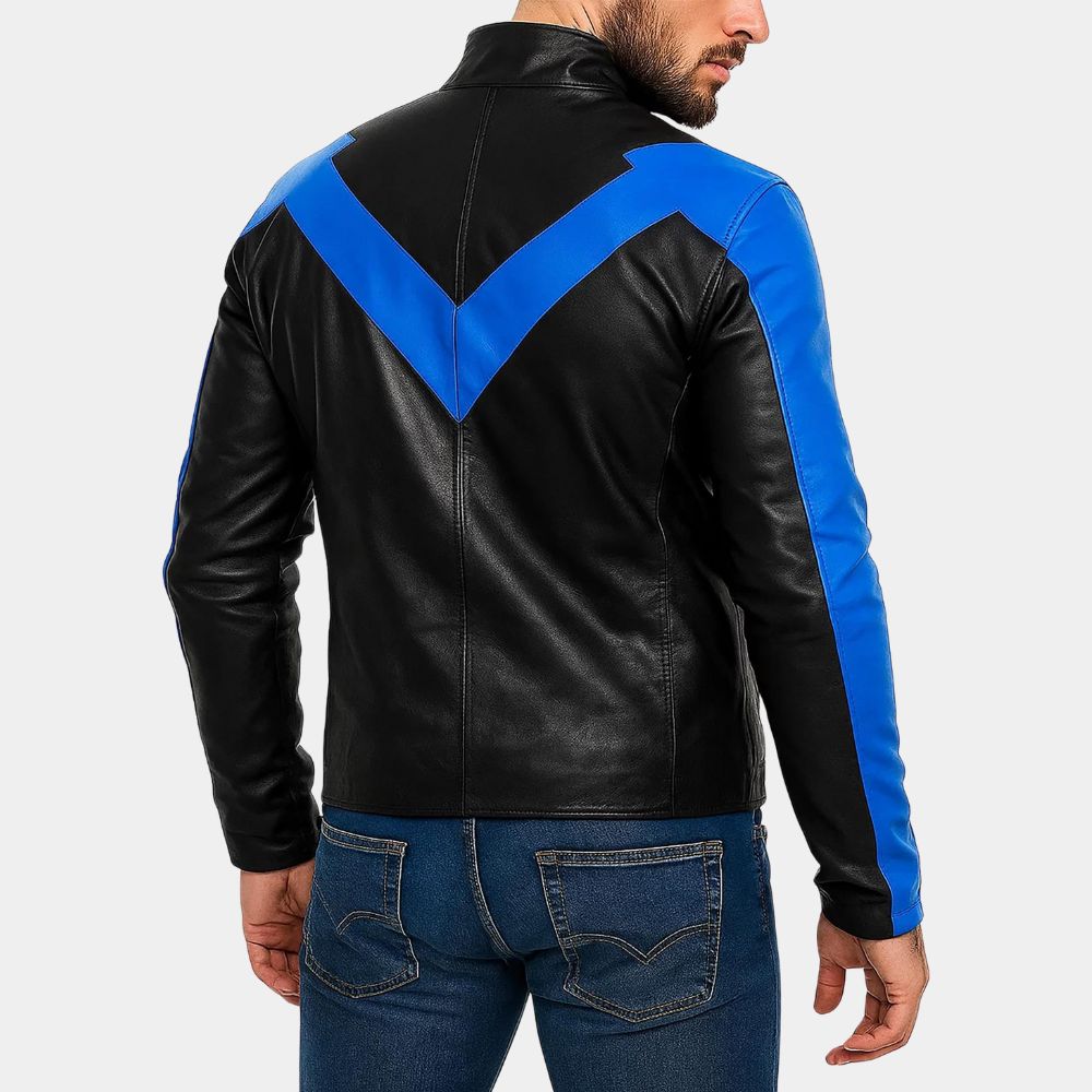 Batman  Nightwing Dick Grayson Black Leather Biker Jacket - Back View