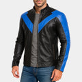 Batman  Nightwing Dick Grayson Black Leather Biker Jacket - Front View