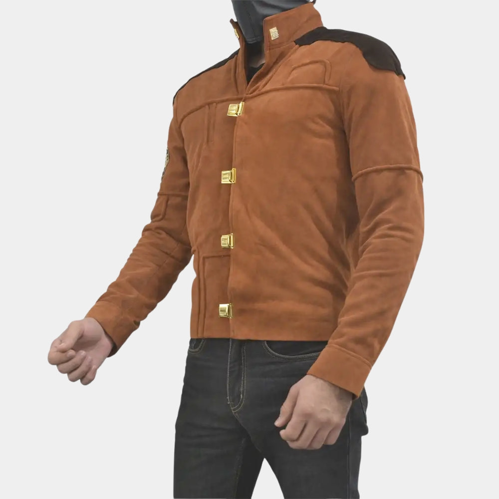 Battlestar Galactica  Warriors Viper Pilot Tan Suede Leather Flight Jacket - Side View