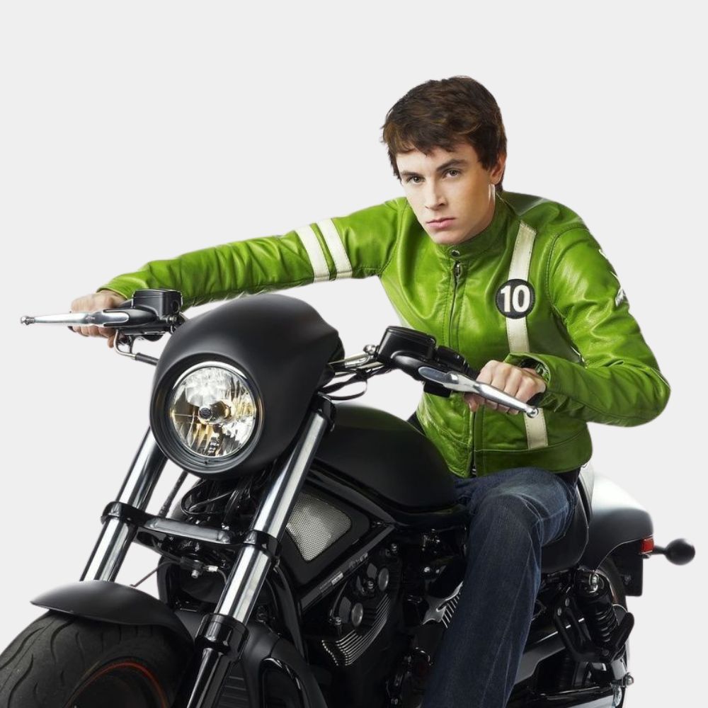 Ben 10  Ben Tennyson aka Ryan Kelley Green Leather Jacket - Character Front Posture View