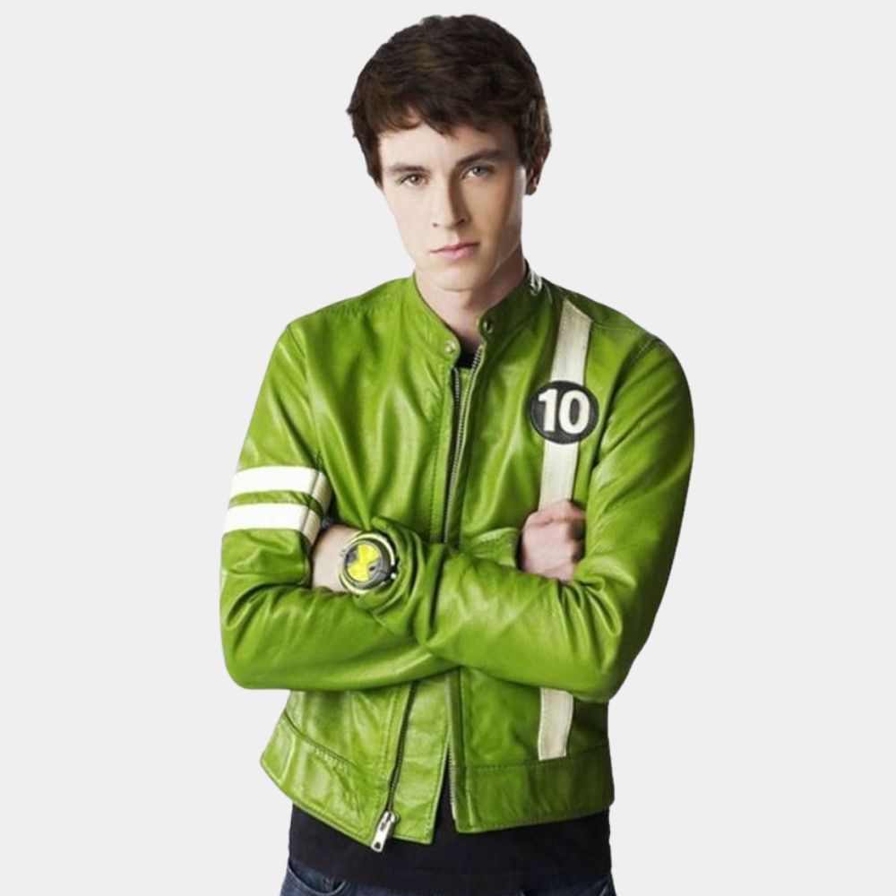 Ben 10  Ben Tennyson aka Ryan Kelley Green Leather Jacket - Character Front View