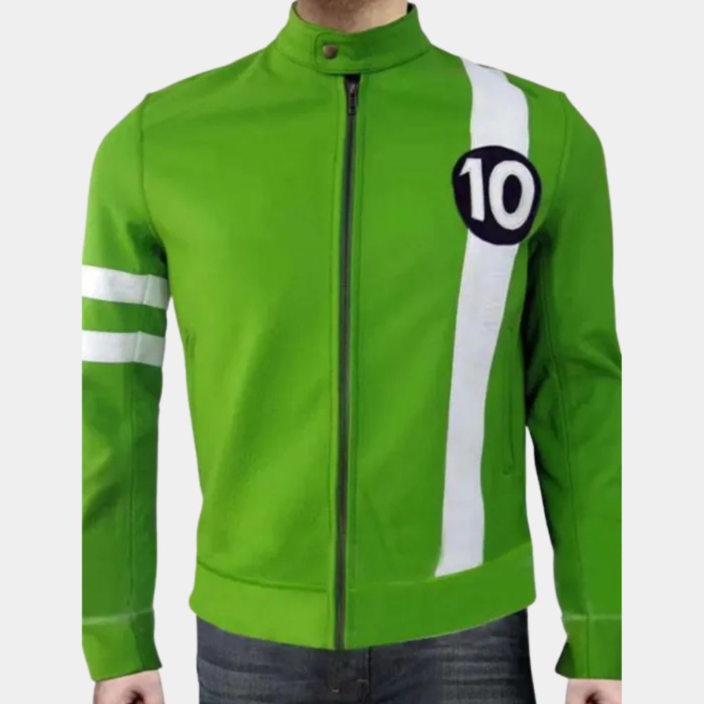 Ben 10  Ben Tennyson aka Ryan Kelley Green Leather Jacket - Front View