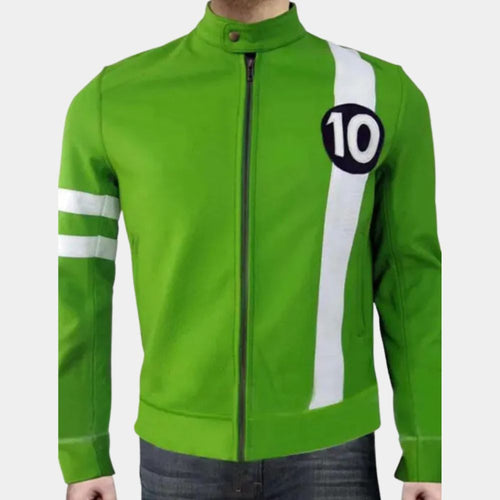 Ben 10  Ben Tennyson aka Ryan Kelley Green Leather Jacket - Front View