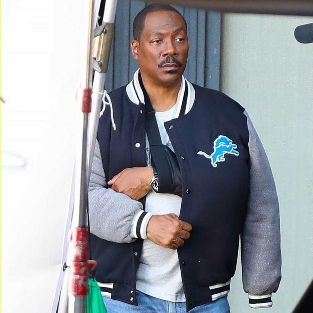 Beverly Hills Cop 4: Axel F Axel Foley aka Eddie Murphy Detroit Lions Two Tone Letterman Jacket - Front View