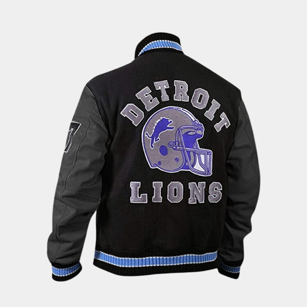  Beverly Hills Cop Edition Axel Foley Detroit Lions Iconic Vintage Letterman Jacket - Mannequin Back Posture View