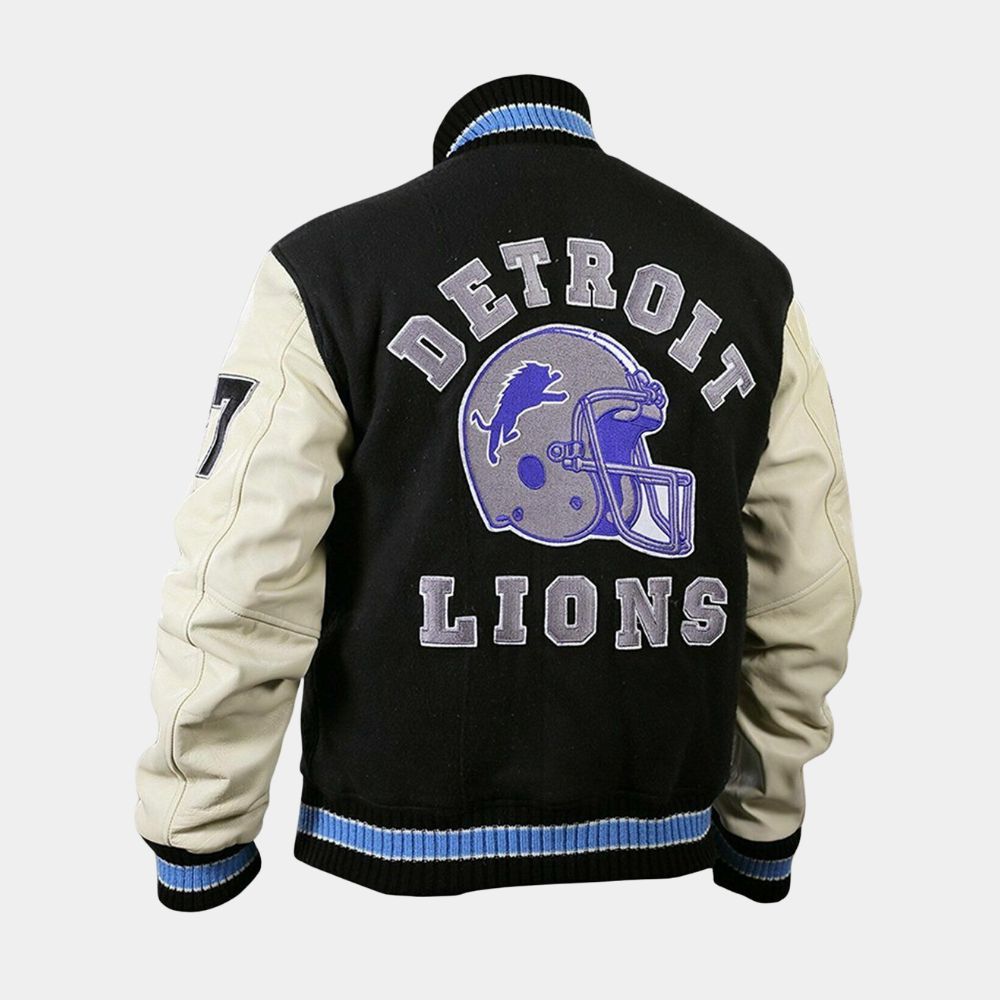  Beverly Hills Cop Edition Axel Foley Detroit Lions Iconic Vintage Letterman Jacket - Mannequin Back View