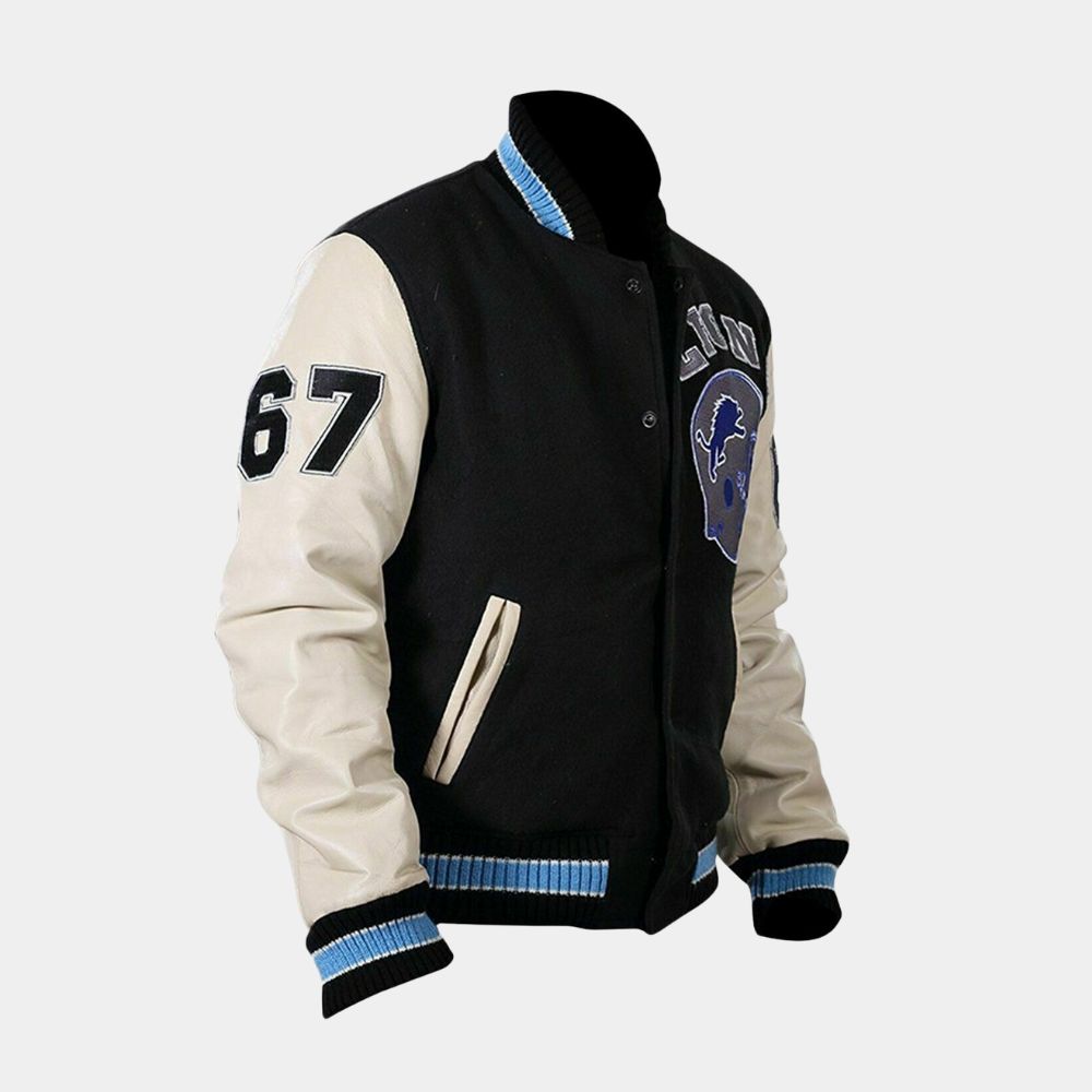  Beverly Hills Cop Edition Axel Foley Detroit Lions Iconic Vintage Letterman Jacket - Mannequin Side View