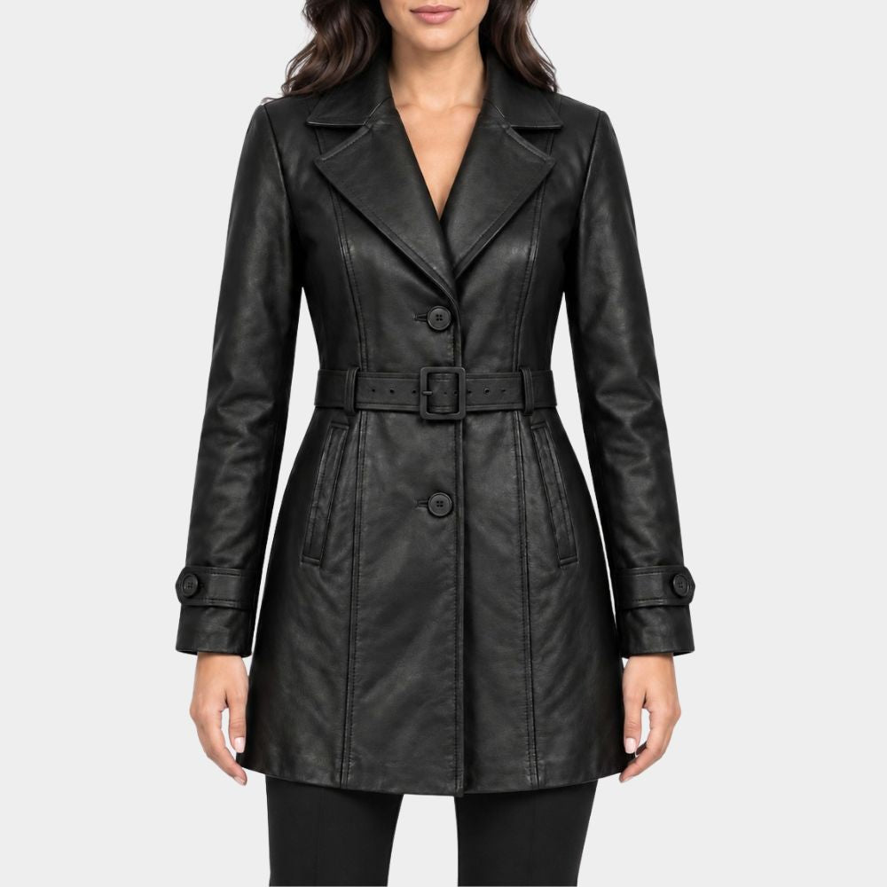 Black Doves Keira Knightley Black Leather Trench Coat