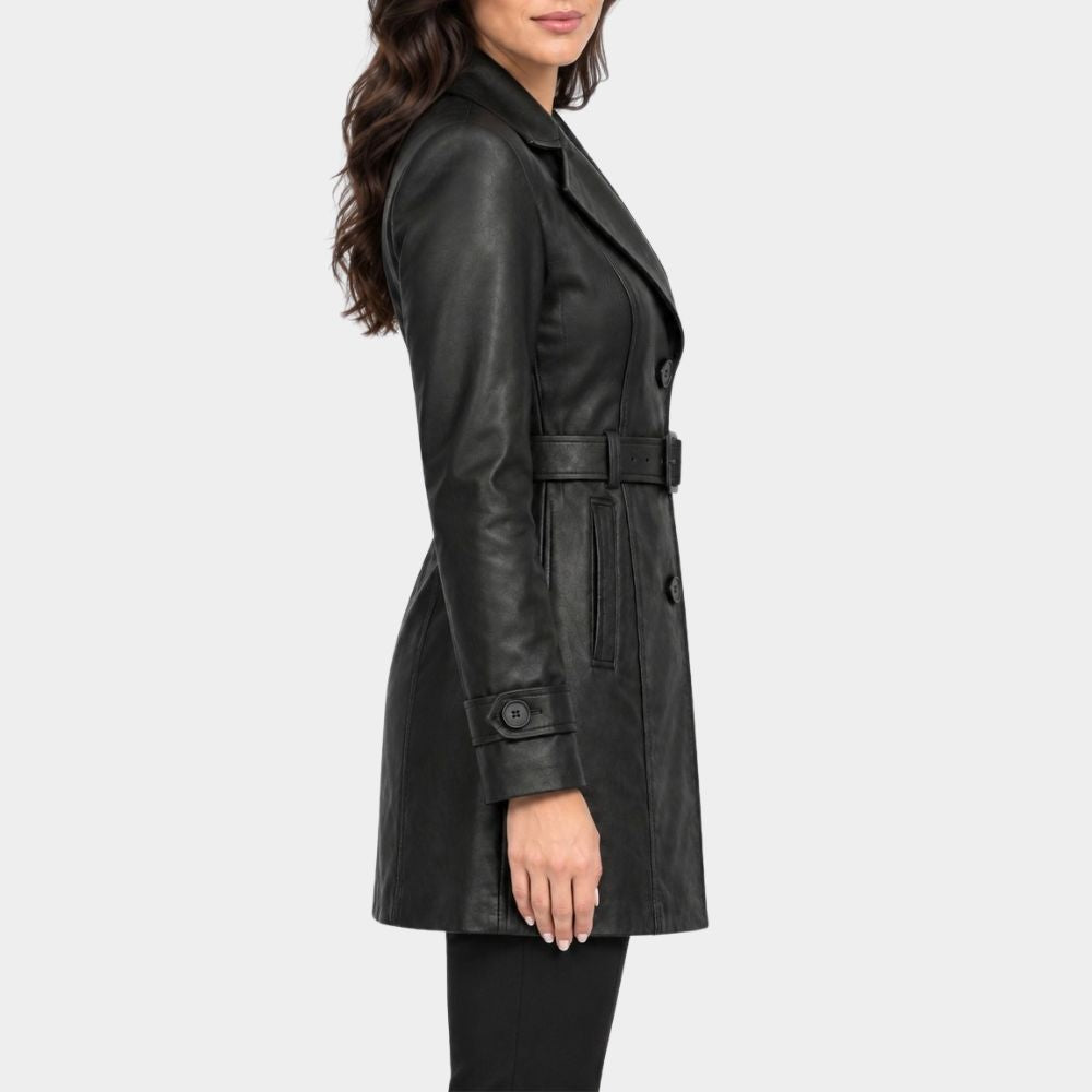 Black Doves Keira Knightley Black Leather Trench Coat