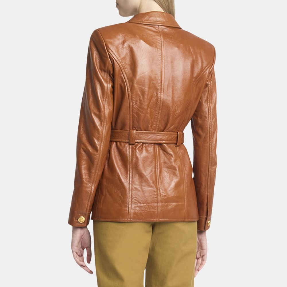 Black Bag Cate Blanchett Tan Brown Military Style Jacket - Back View