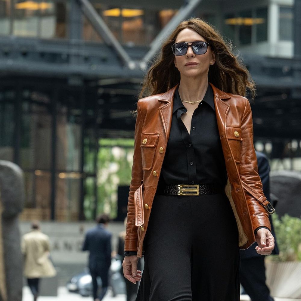 Black Bag Cate Blanchett Tan Brown Military Style Jacket - Character Front View