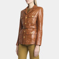 Black Bag Cate Blanchett Tan Brown Military Style Jacket - Front View