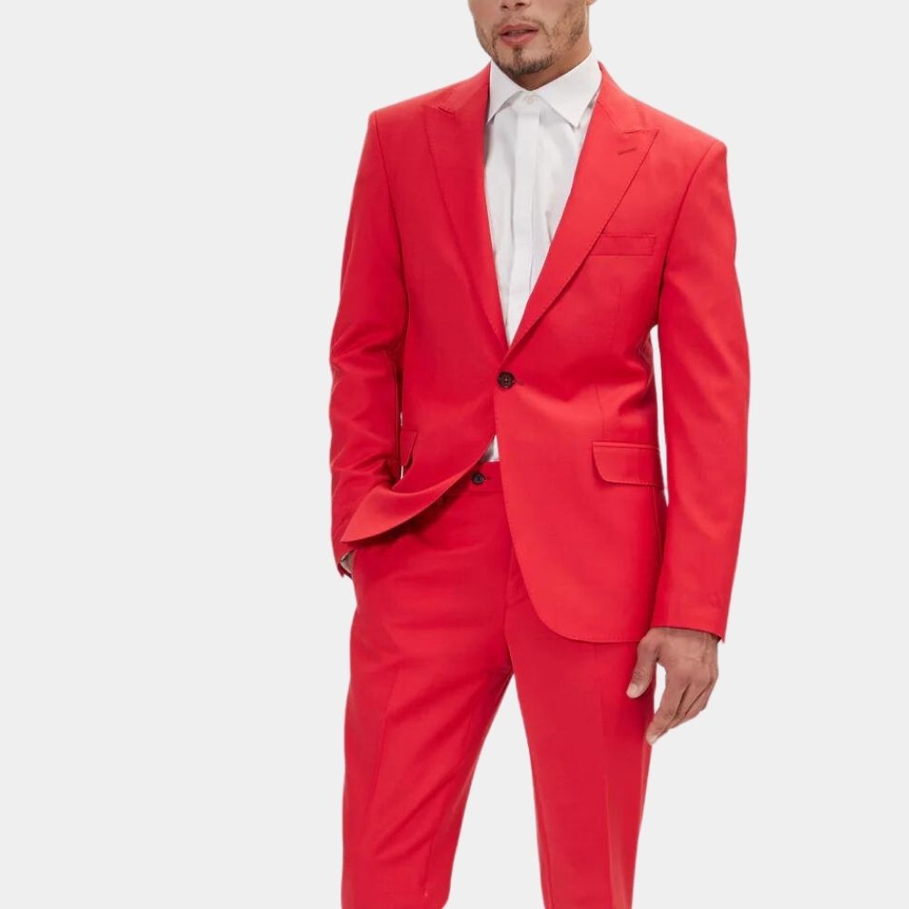 Blinding Lights The Weeknd Red Blazer - Single Breasted One Button Red Cotton Blazer - Posture Front View