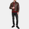 Bogato Men's Brown Leather Jacket with Hood - Front View