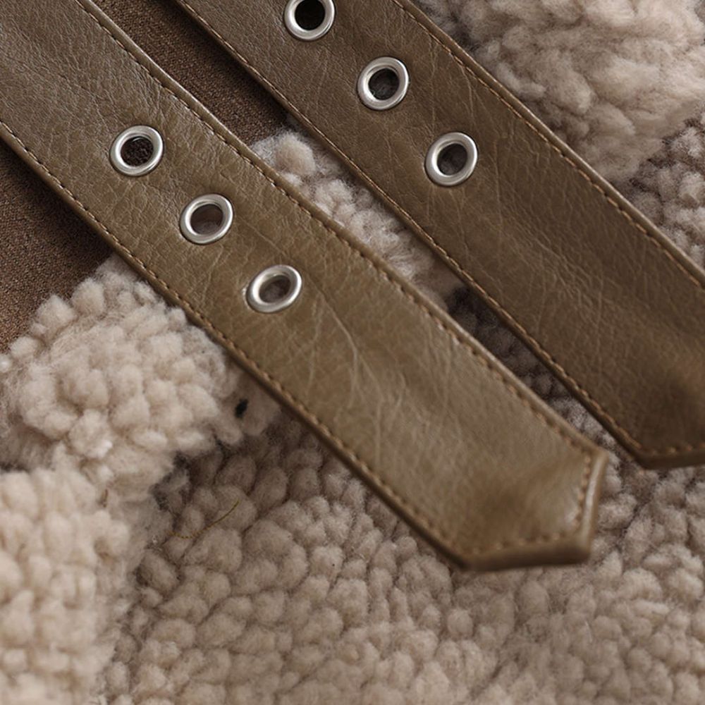 Bomber Jacket Faux Shearling Sand Brown Leather Jacket - Mannequin Strps View