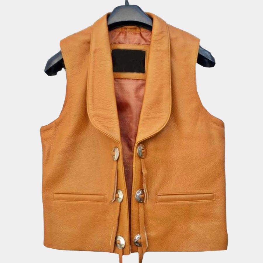 Bonanza Ben Cartwright Brown Cowboy Leather Vest - Mannequin Front View