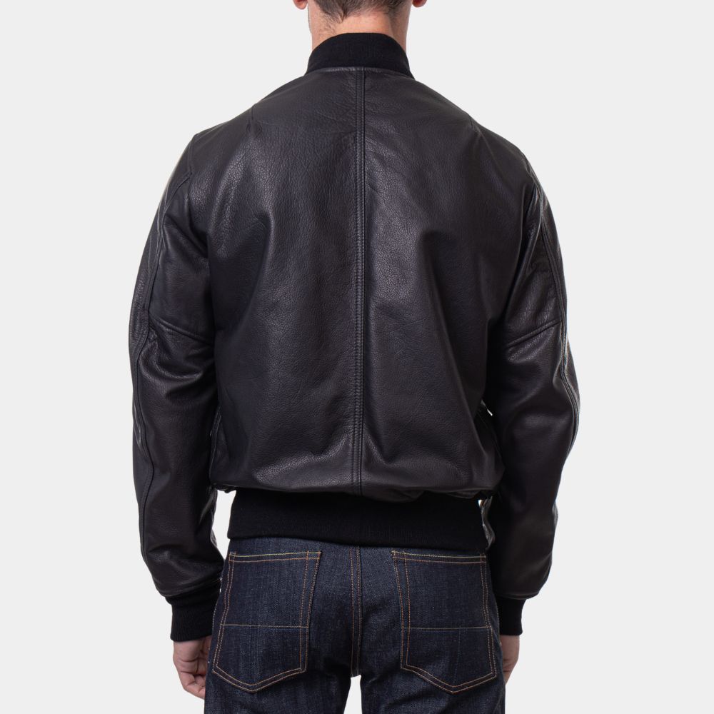 Bookie Sebastian Maniscalco Black Leather Bomber Jacket - Back View