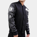 Brooklyn Nets  Basketball Black Varsity Jacket with Leather Sleeves - Side Logo View