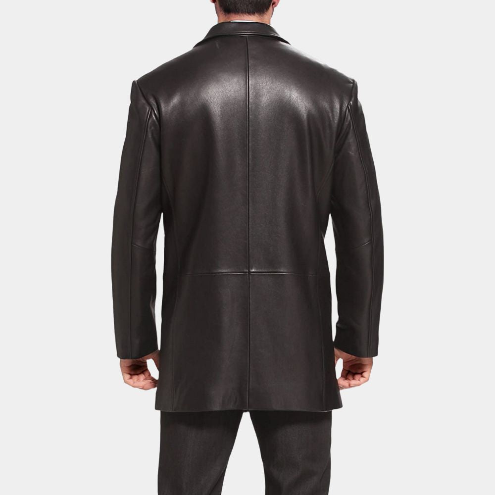 Brosnan Black Leather Car Coat - Back View