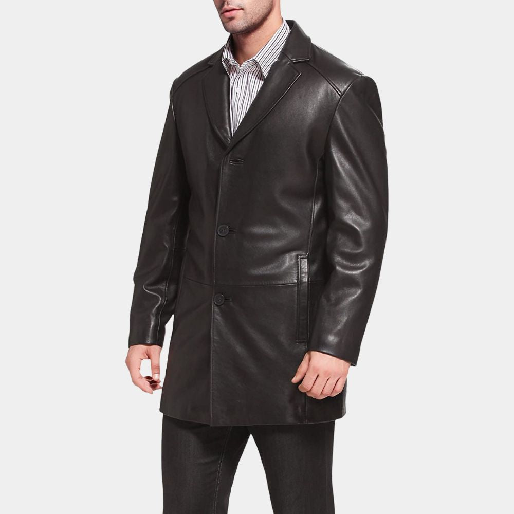 Brosnan Black Leather Car Coat - Front Posture View