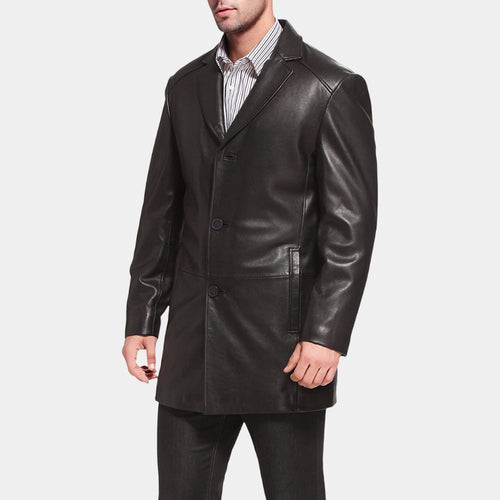 Brosnan Black Leather Car Coat - Front Posture View