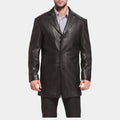 Brosnan Black Leather Car Coat - Front View