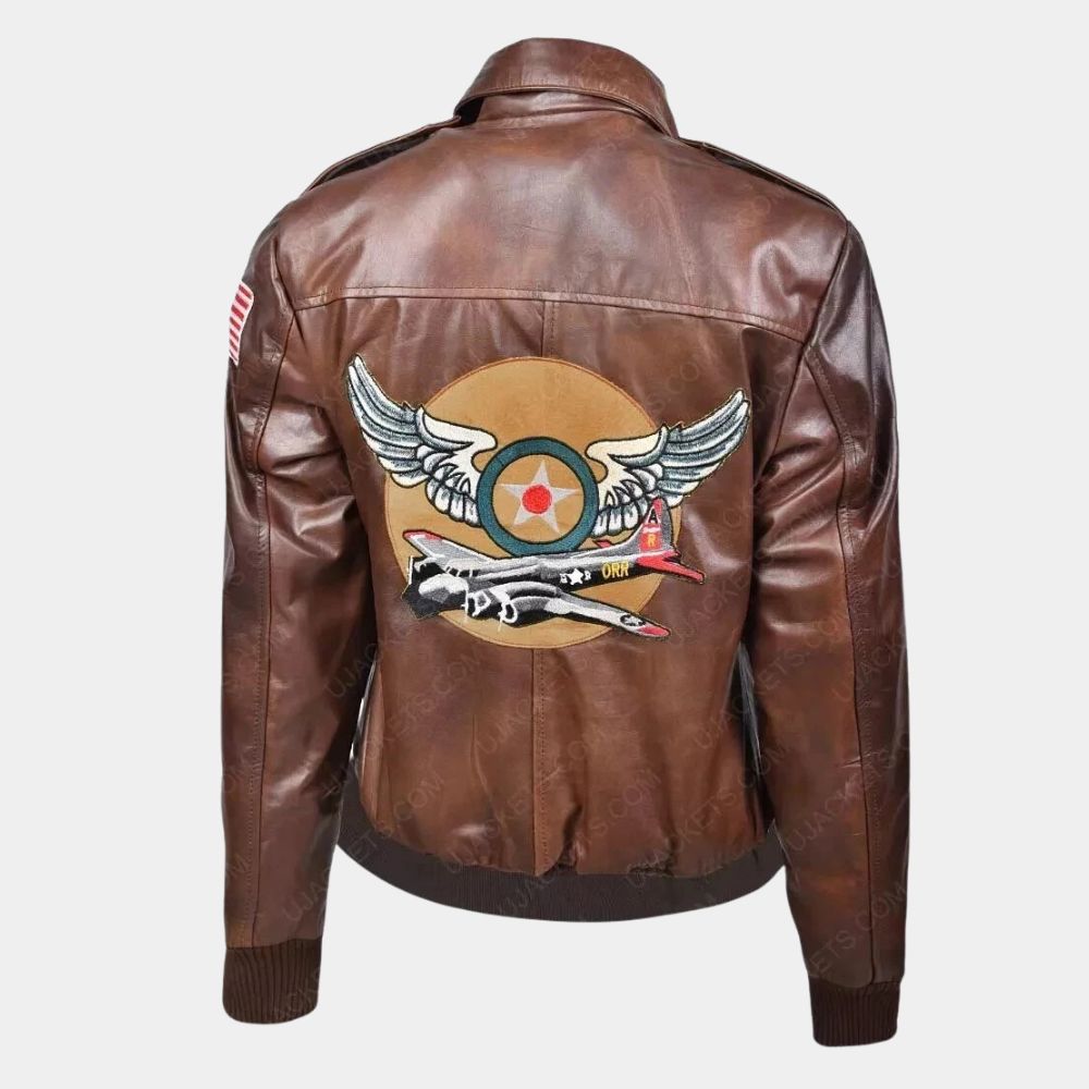 Captain Marvel  Brie Larson aka Carol Danvers Bomber Tan Leather Jacket - Mannequin Back View