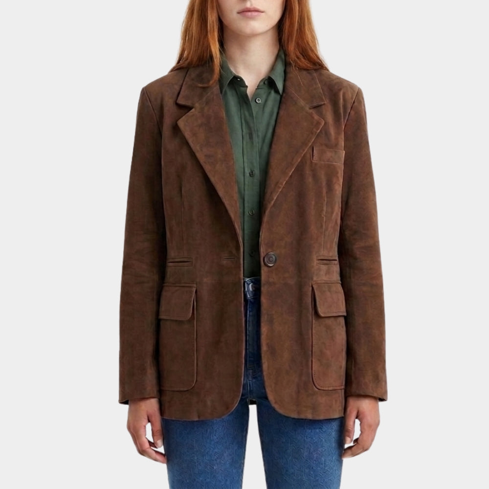 Carrie Amber Midthunder Tan Suede Leather Blazer
