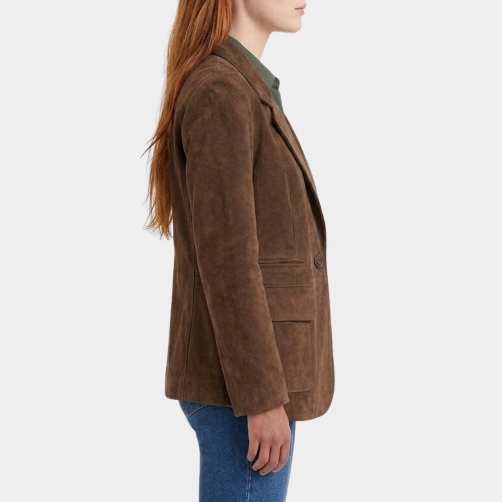 Carrie Amber Midthunder Tan Suede Leather Blazer