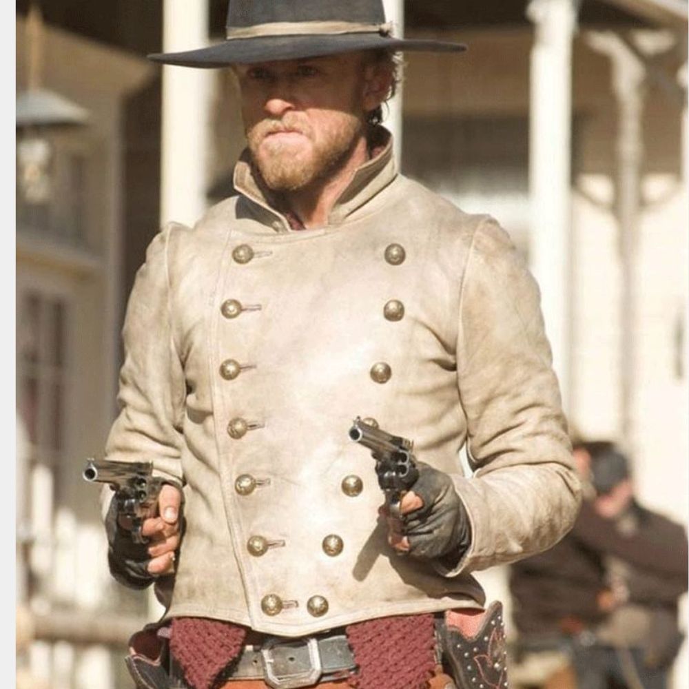 Charlie  3:10 to Yuma Ben Foster Beige Leather Jacket - Character Front View