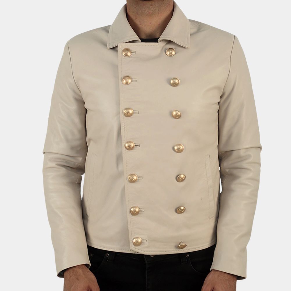 Charlie  3:10 to Yuma Ben Foster Beige Leather Jacket - Front View