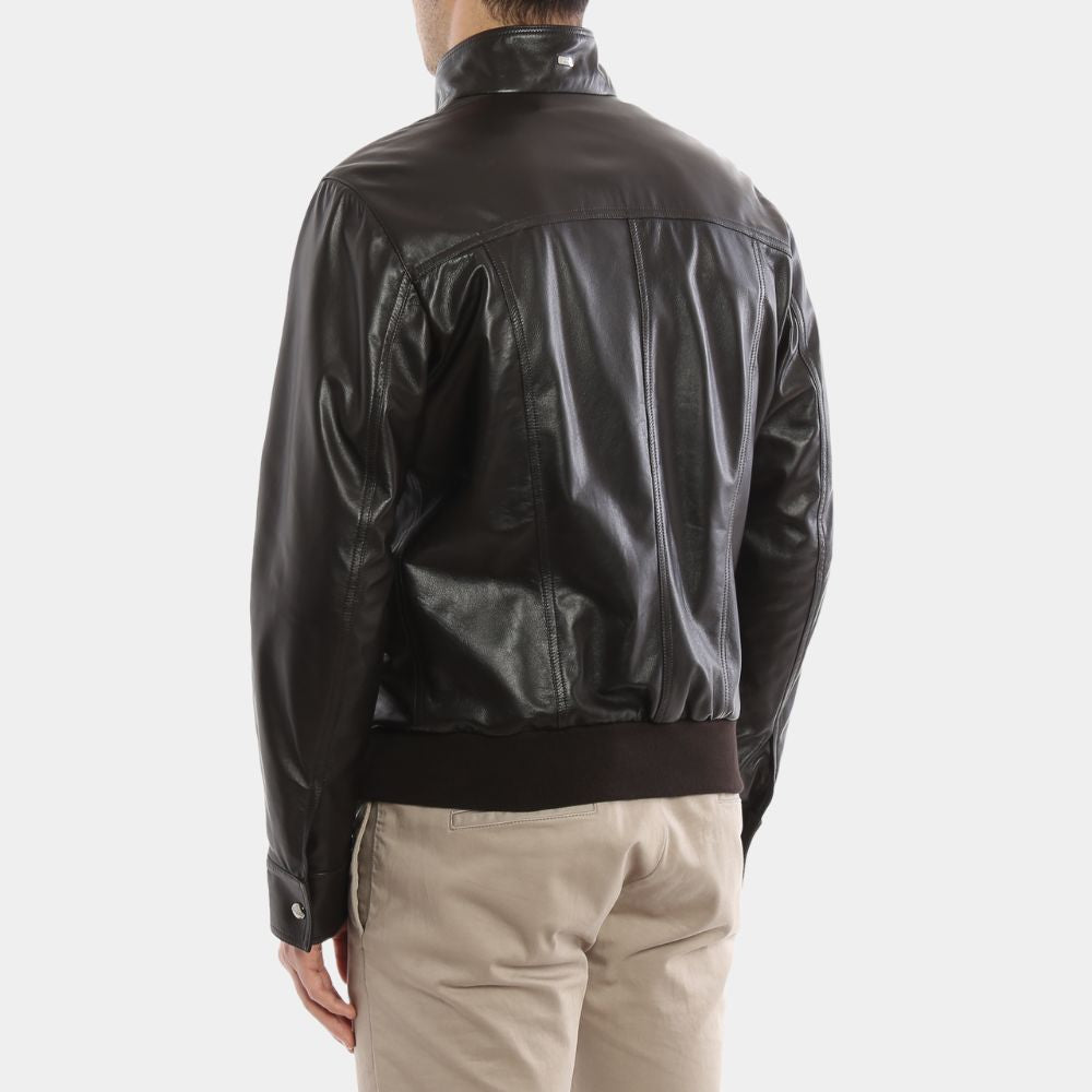 Charlie Black Minimalist Design Leather Jacket - Mannequin Back View