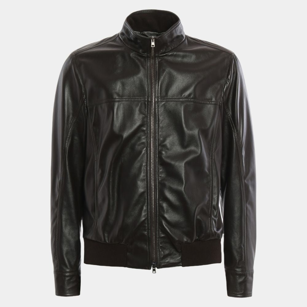 Charlie Black Minimalist Design Leather Jacket - Mannequin Front View