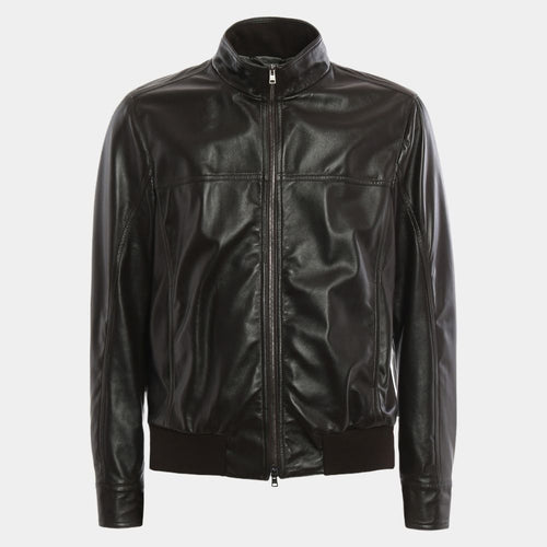 Charlie Black Minimalist Design Leather Jacket - Mannequin Front View