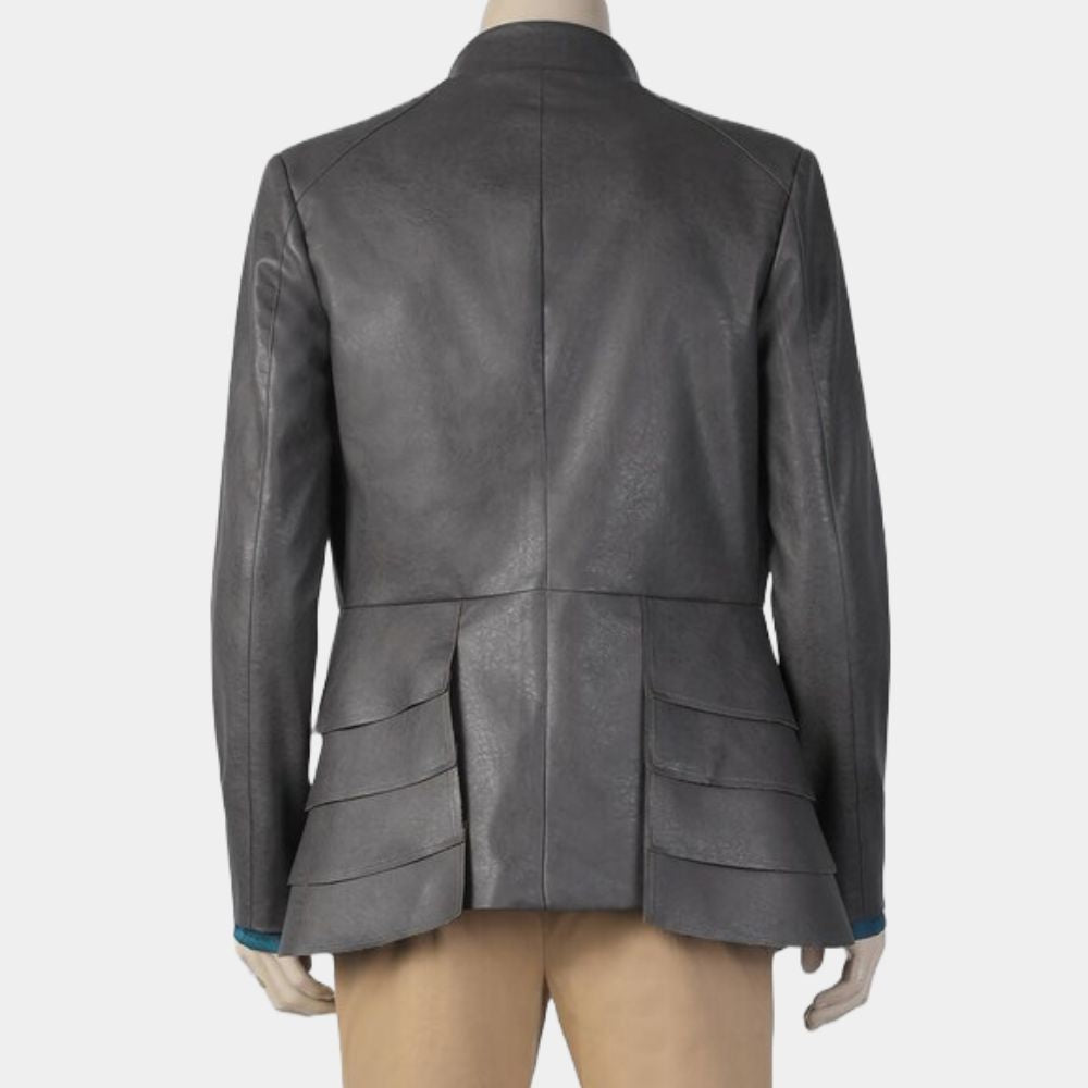Chris Pine Dungeons &amp; Dragons: Honor Among Thieves Grey Leather Jacket - Mannequin Back View