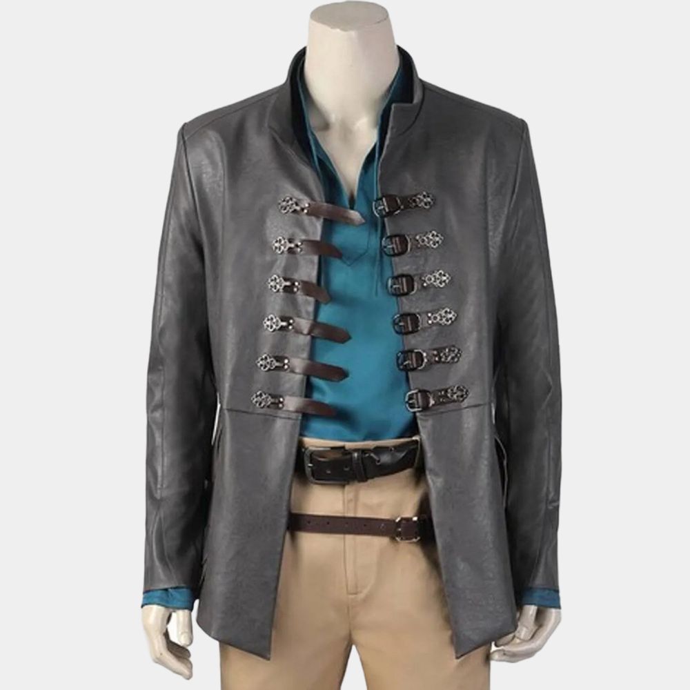 Chris Pine Dungeons &amp; Dragons: Honor Among Thieves Grey Leather Jacket - Mannequin Front View