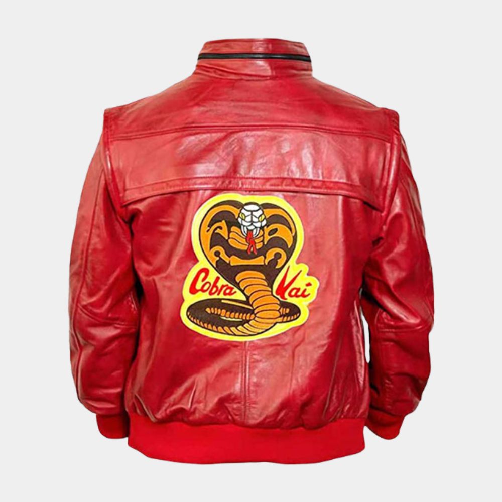 Cobra kai Karate Kid Johny Red Leather Jacket - Mannequin Back View
