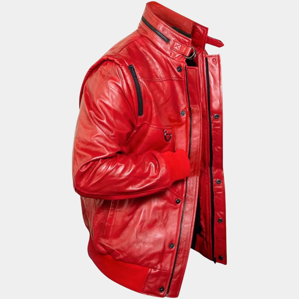 Cobra kai Karate Kid Johny Red Leather Jacket - Mannequin Side View
