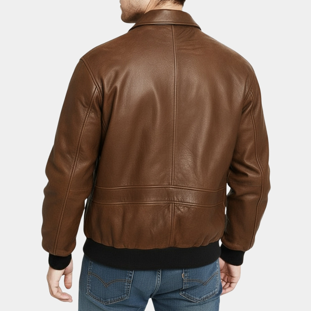 Connor MacLeod  Highlander Brown A-2 Leather Bomber Jacket - Back View