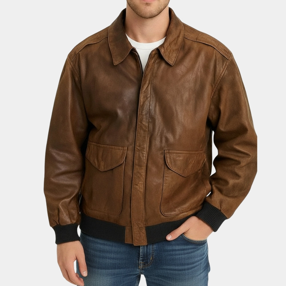 Connor MacLeod  Highlander Brown A-2 Leather Bomber Jacket - Front View