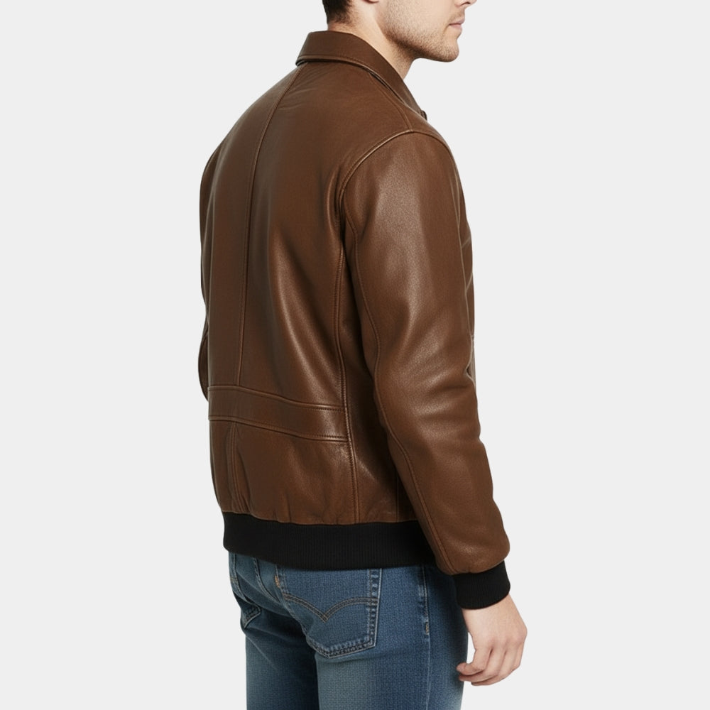 Connor MacLeod  Highlander Brown A-2 Leather Bomber Jacket - Side View