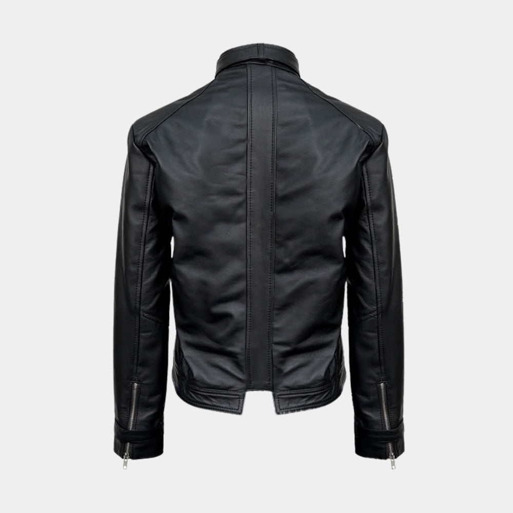 Control  Jesse Faden Black Leather Jacket - Mannequin Back View