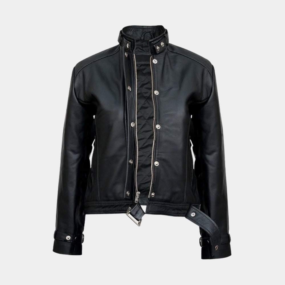 Control  Jesse Faden Black Leather Jacket - Mannequin Front View